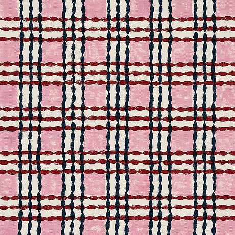 Schumacher Trellis Hand Block Print Rose & Midnight Fabric - Eade's Wallpaper