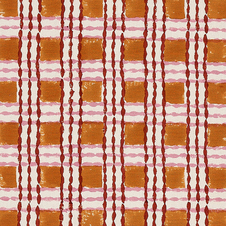 Schumacher Trellis Hand Block Print Copper & Rose Fabric - Eade's Wallpaper
