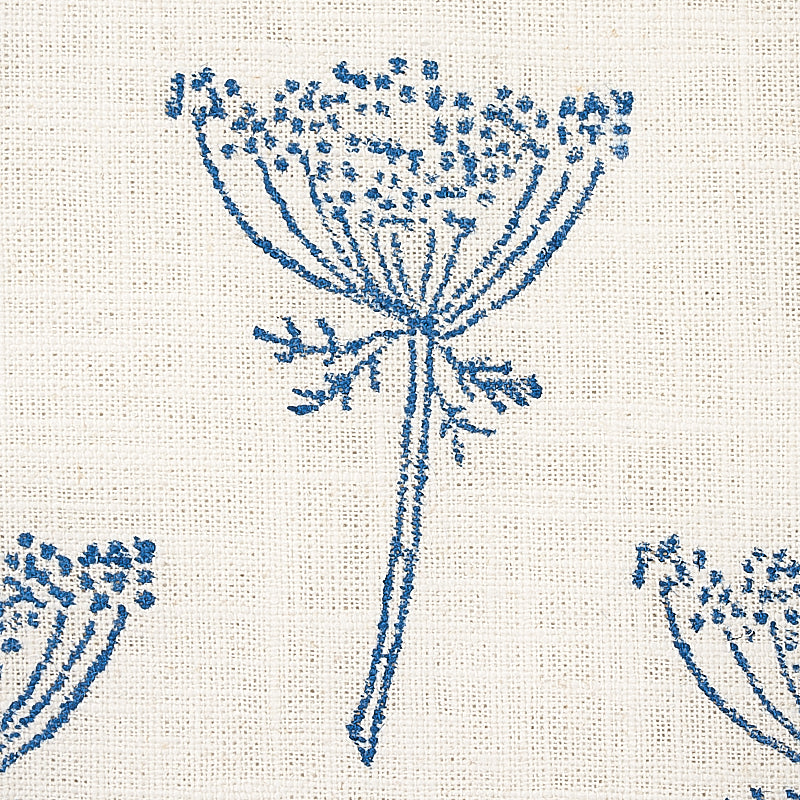 Schumacher Wild Carrot Hand Block Print Indigo Fabric - Eade's Wallpaper