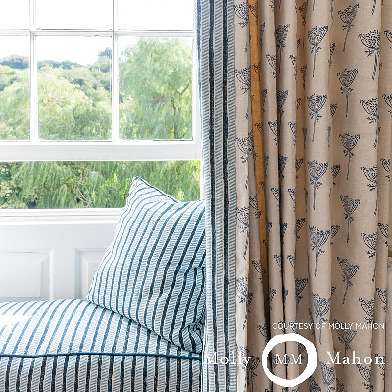 Schumacher Wild Carrot Hand Block Print Indigo Fabric - Eade's Wallpaper