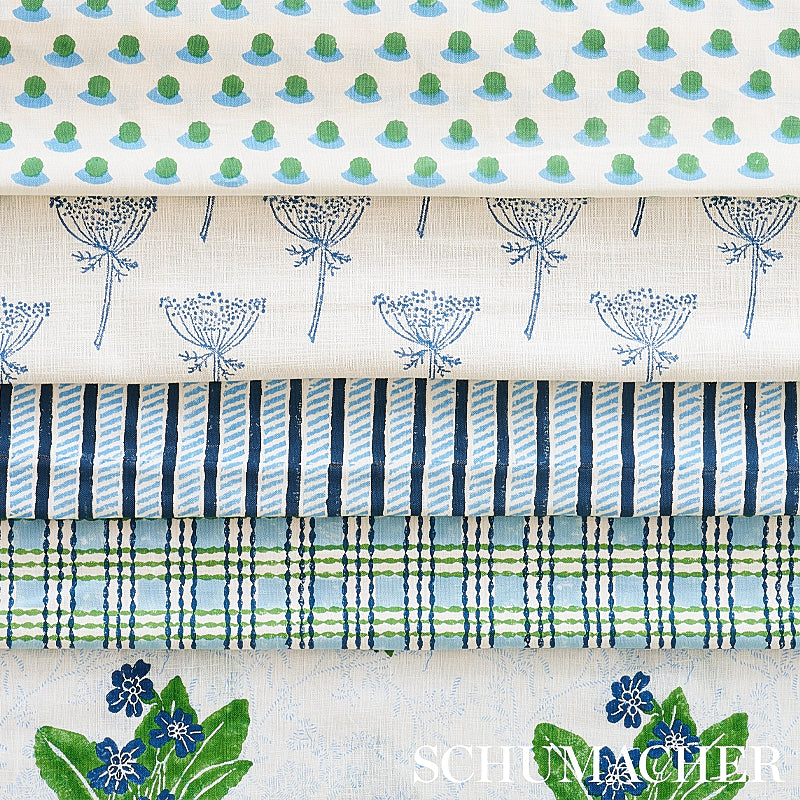 Schumacher Wild Carrot Hand Block Print Indigo Fabric - Eade's Wallpaper