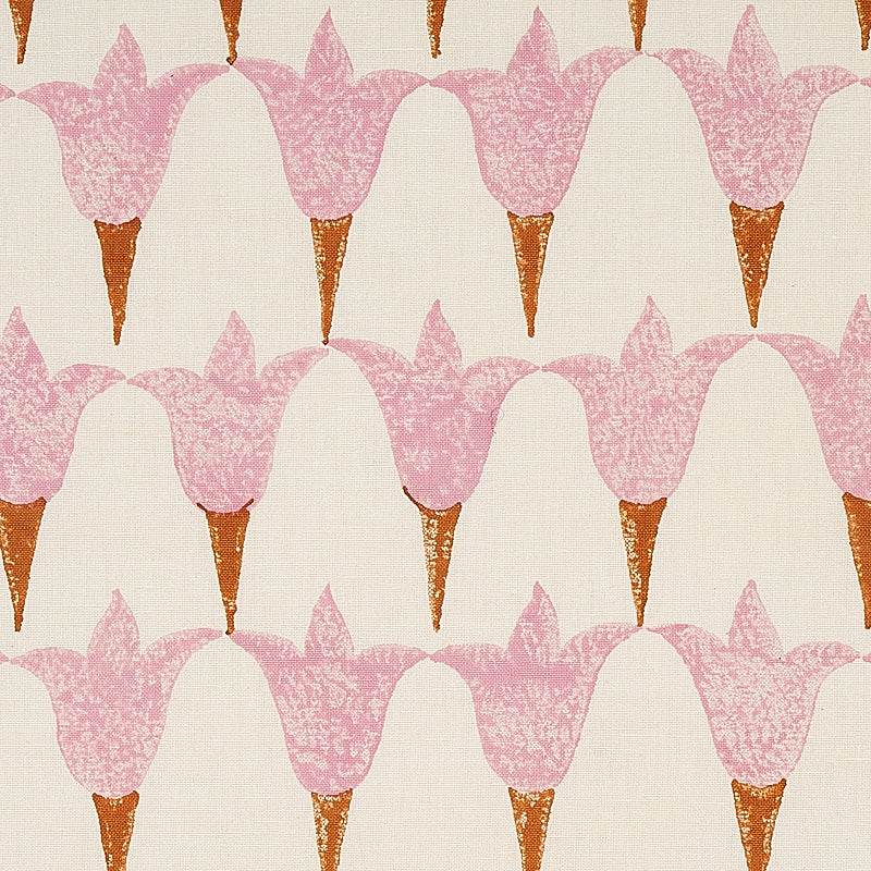 Schumacher Tulip Hand Block Rose & Copper Fabric - Eade's Wallpaper