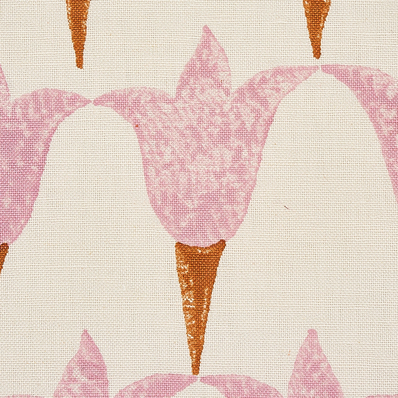 Schumacher Tulip Hand Block Rose & Copper Fabric - Eade's Wallpaper