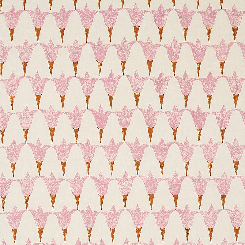 Schumacher Tulip Hand Block Rose & Copper Fabric - Eade's Wallpaper
