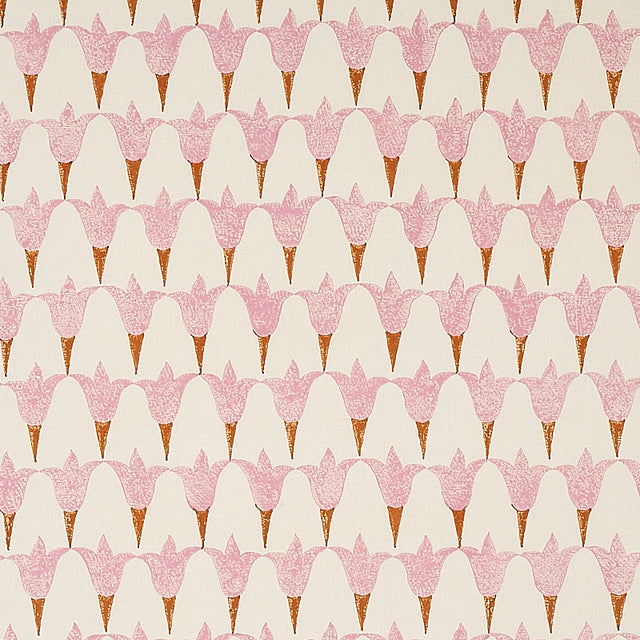 Schumacher Tulip Hand Block Rose & Copper Fabric - Eade's Wallpaper