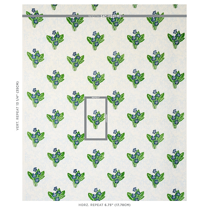 Schumacher Primrose Hand Block Grass & Sky Fabric - Eade's Wallpaper