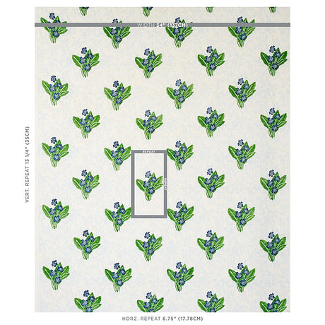Schumacher Primrose Hand Block Grass & Sky Fabric - Eade's Wallpaper