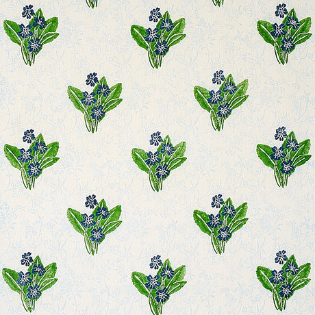 Schumacher Primrose Hand Block Grass & Sky Fabric - Eade's Wallpaper