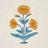 Schumacher Poppy Hand Block Print Mustard & Sky Fabric - Eade's Wallpaper