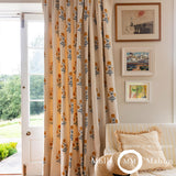 Schumacher Poppy Hand Block Print Mustard & Sky Fabric - Eade's Wallpaper