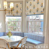 Schumacher Poppy Hand Block Print Mustard & Sky Fabric - Eade's Wallpaper