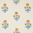Schumacher Poppy Hand Block Print Mustard & Sky Fabric - Eade's Wallpaper