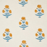 Schumacher Poppy Hand Block Print Mustard & Sky Fabric - Eade's Wallpaper
