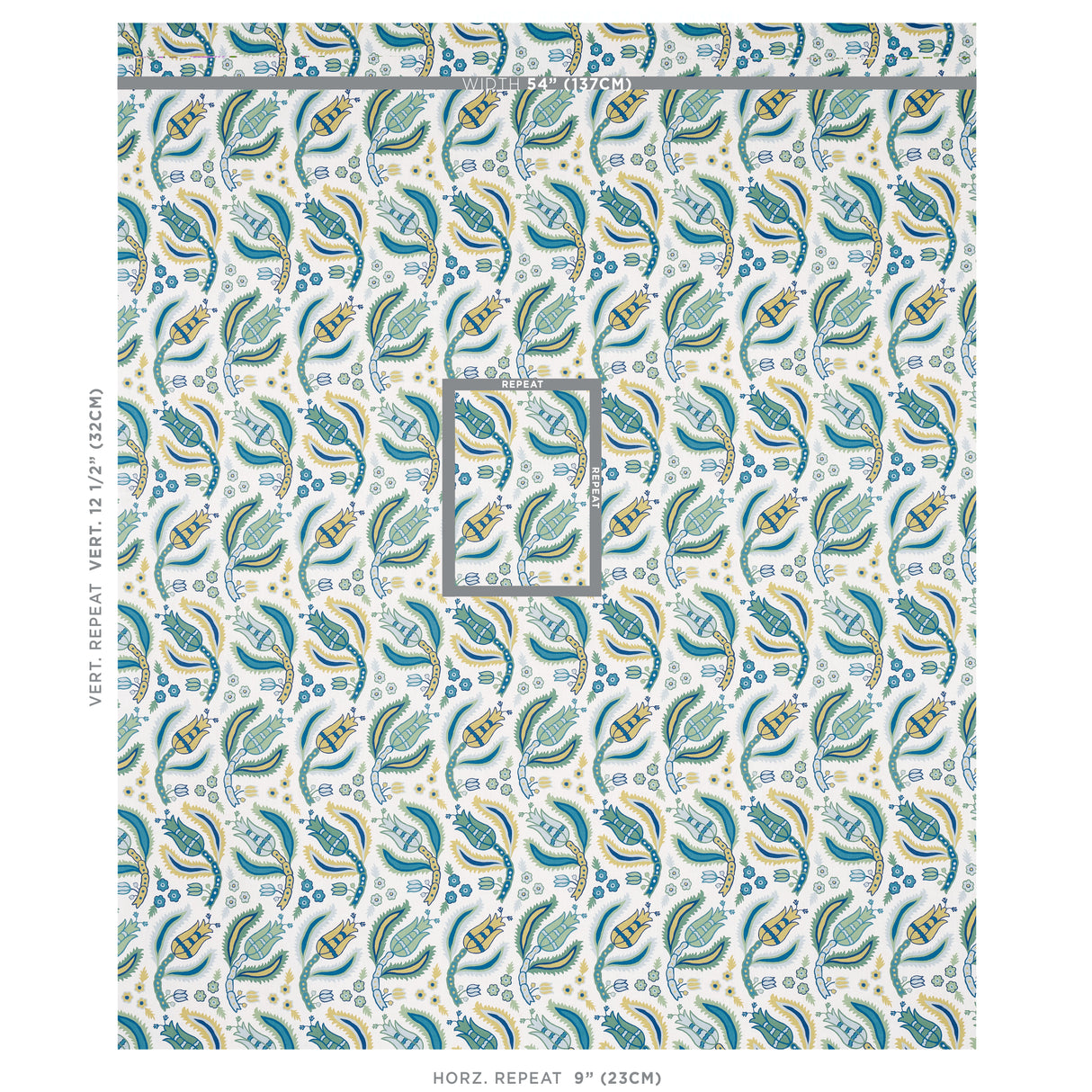 Schumacher Malabar Vine Peacock Fabric - Eade's Wallpaper