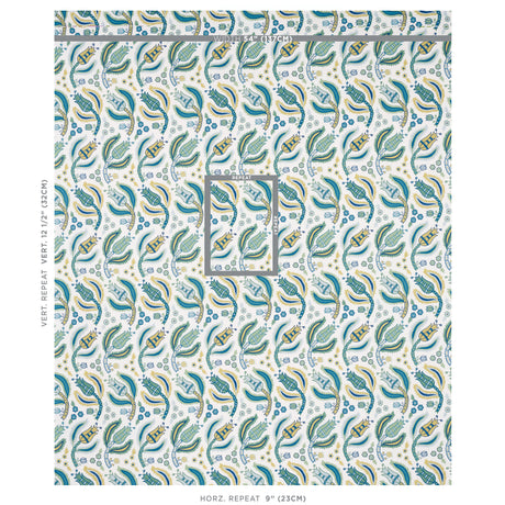 Schumacher Malabar Vine Peacock Fabric - Eade's Wallpaper