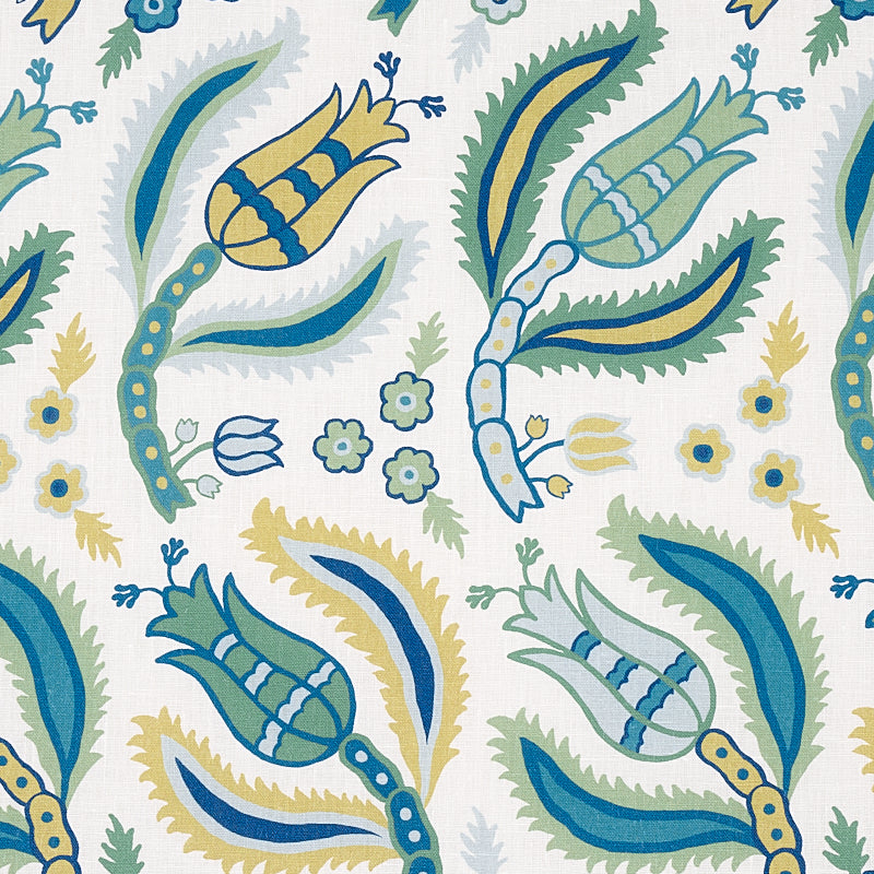 Schumacher Malabar Vine Peacock Fabric - Eade's Wallpaper