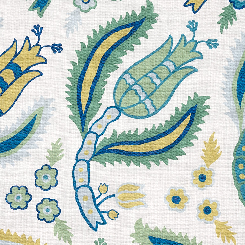 Schumacher Malabar Vine Peacock Fabric - Eade's Wallpaper