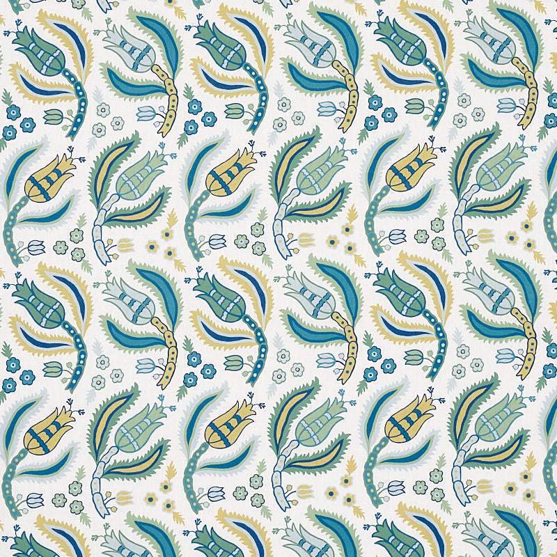 Schumacher Malabar Vine Peacock Fabric - Eade's Wallpaper