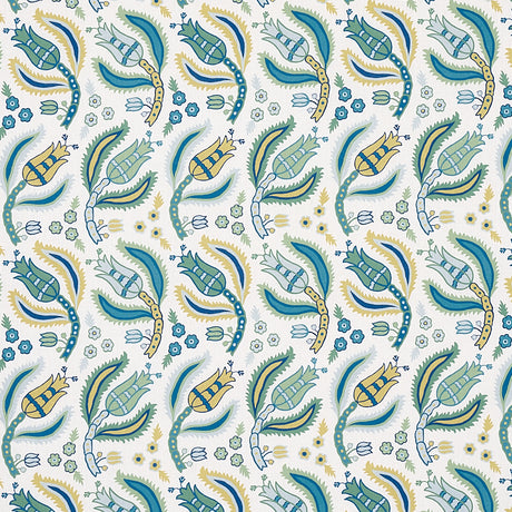 Schumacher Malabar Vine Peacock Fabric - Eade's Wallpaper