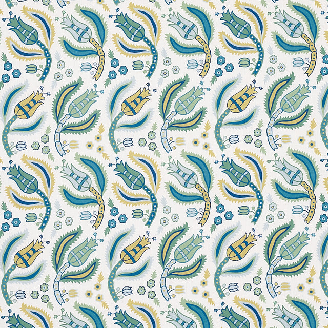 Schumacher Malabar Vine Peacock Fabric - Eade's Wallpaper