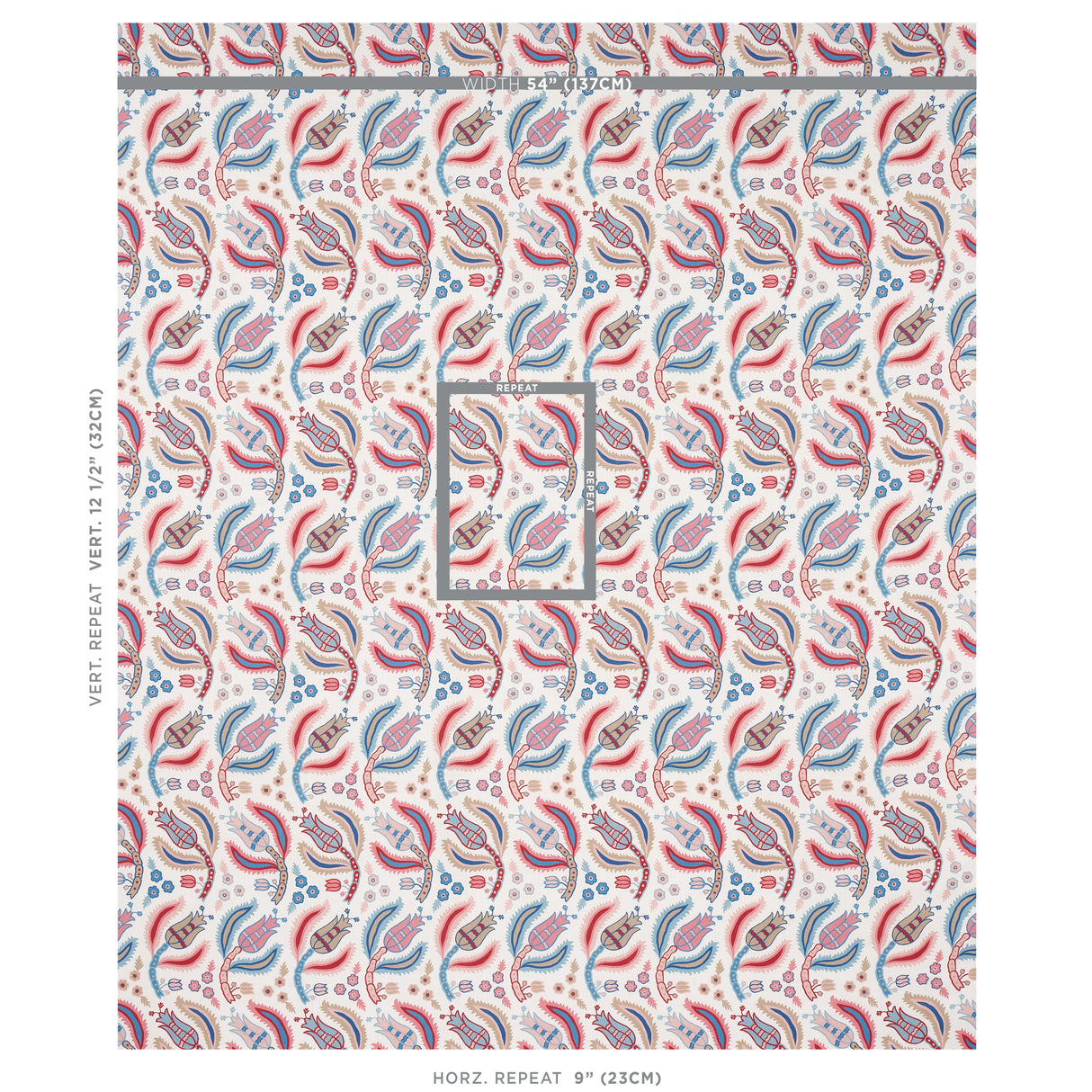 Schumacher Malabar Vine Sky & Rose Fabric - Eade's Wallpaper