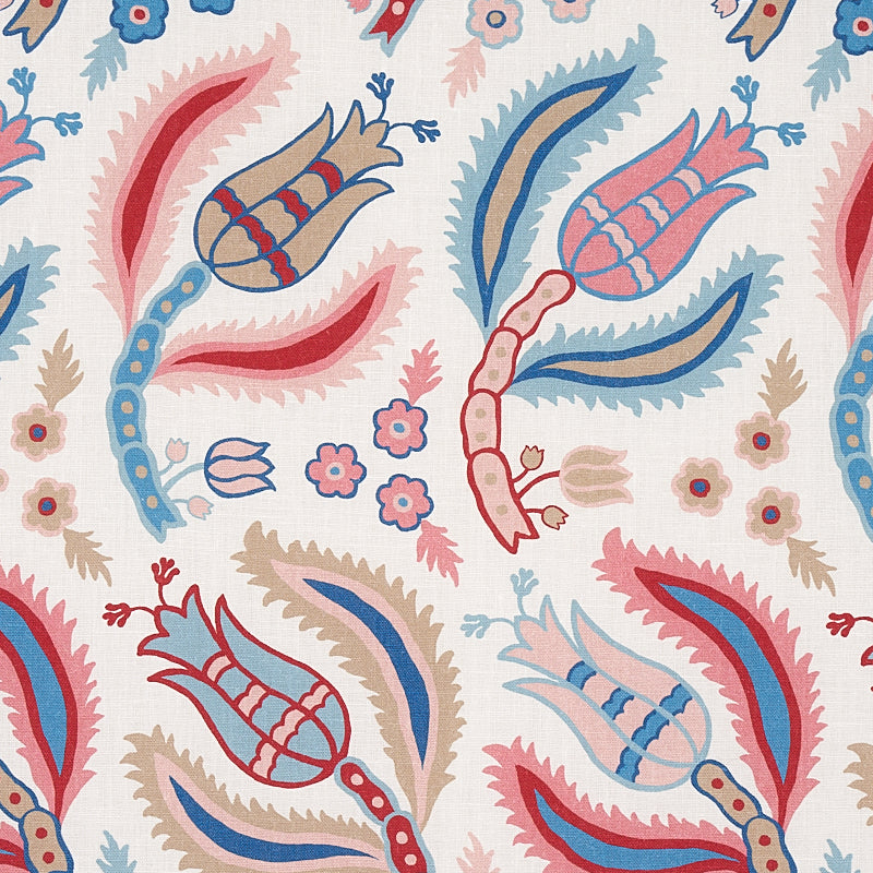 Schumacher Malabar Vine Sky & Rose Fabric - Eade's Wallpaper