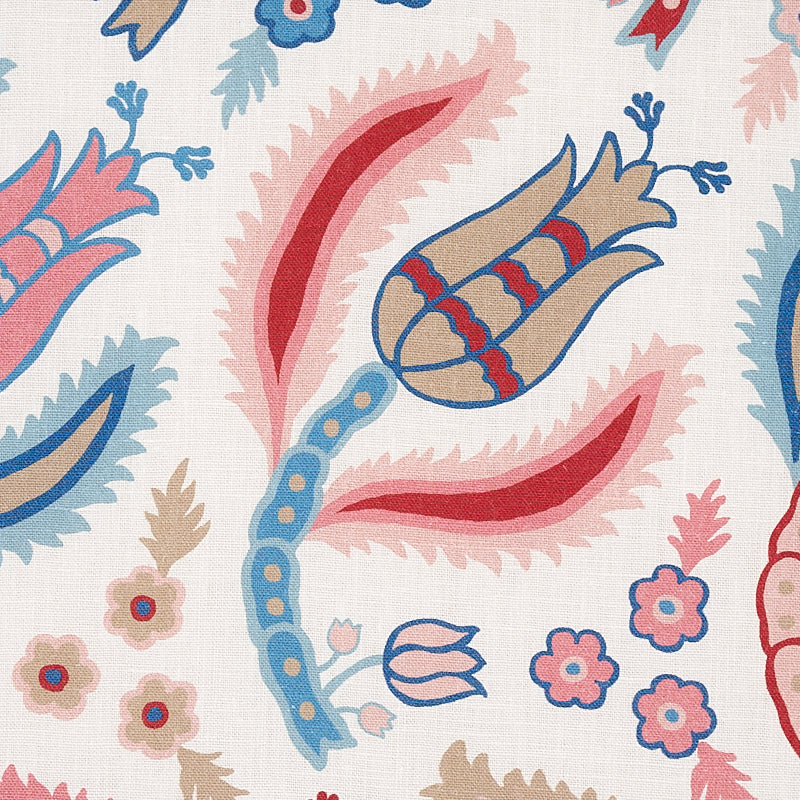 Schumacher Malabar Vine Sky & Rose Fabric - Eade's Wallpaper