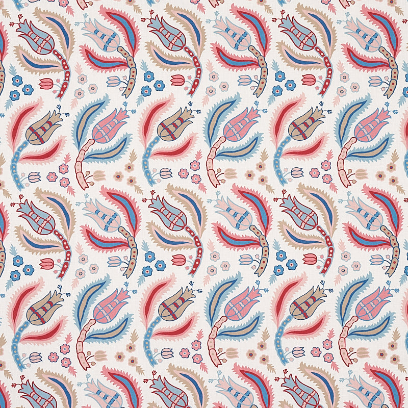 Schumacher Malabar Vine Sky & Rose Fabric - Eade's Wallpaper