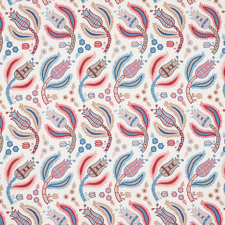Schumacher Malabar Vine Sky & Rose Fabric - Eade's Wallpaper