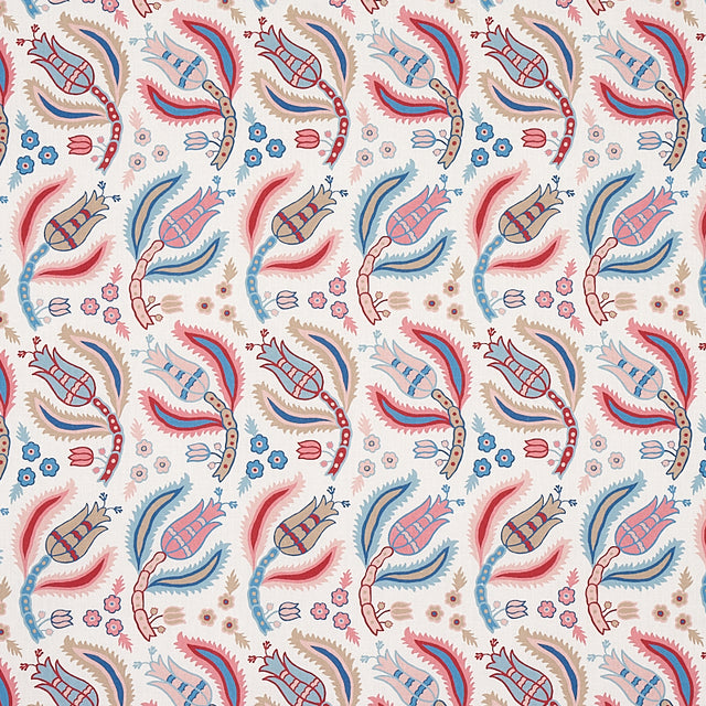 Schumacher Malabar Vine Sky & Rose Fabric - Eade's Wallpaper