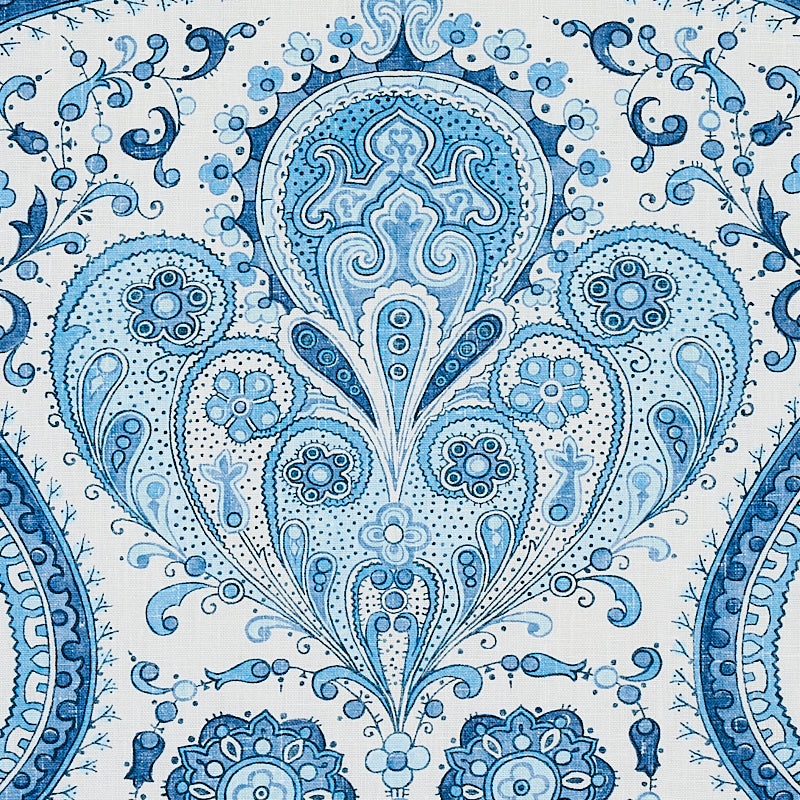 Schumacher Paisley Court Blue Fabric - Eade's Wallpaper