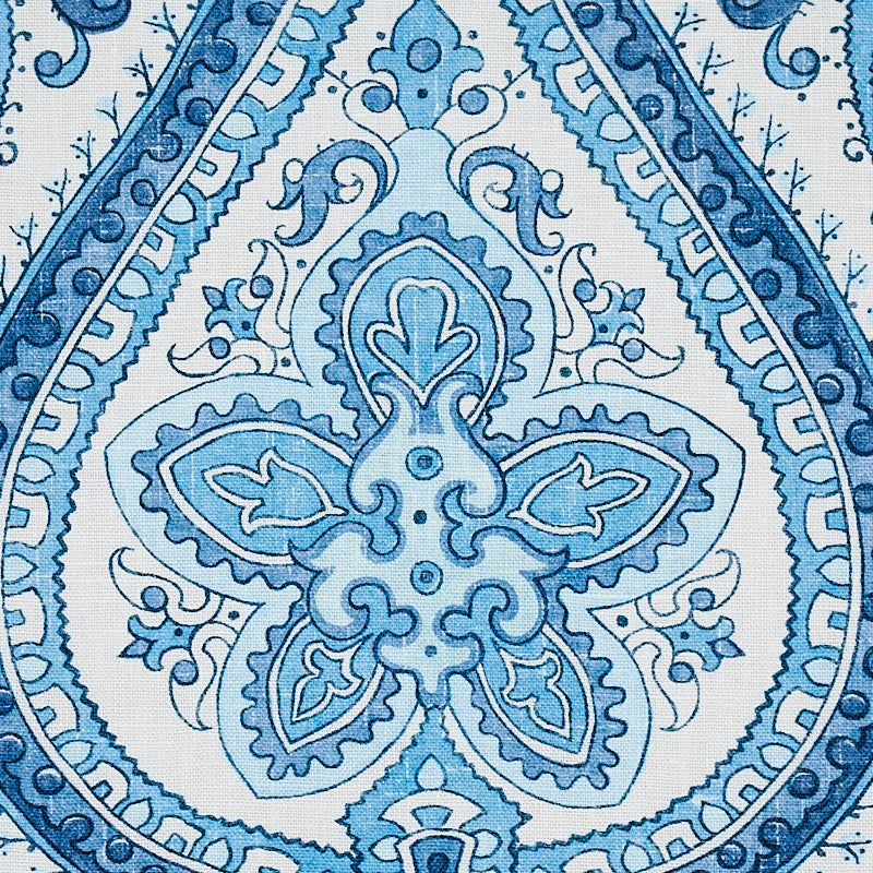 Schumacher Paisley Court Blue Fabric - Eade's Wallpaper