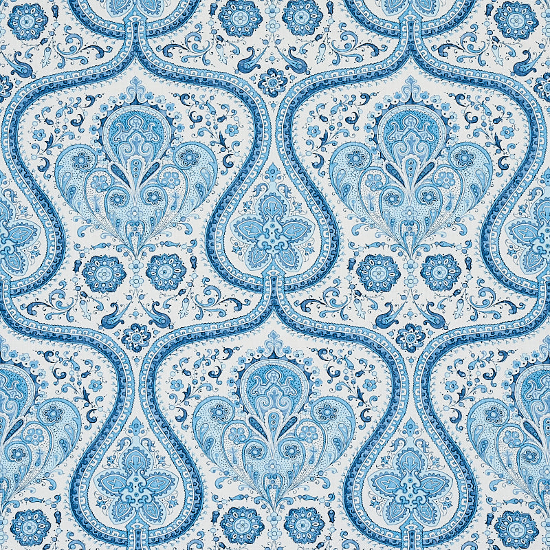 Schumacher Paisley Court Blue Fabric - Eade's Wallpaper