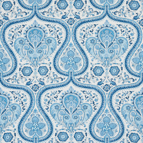 Schumacher Paisley Court Blue Fabric - Eade's Wallpaper