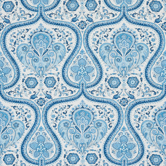 Schumacher Paisley Court Blue Fabric - Eade's Wallpaper