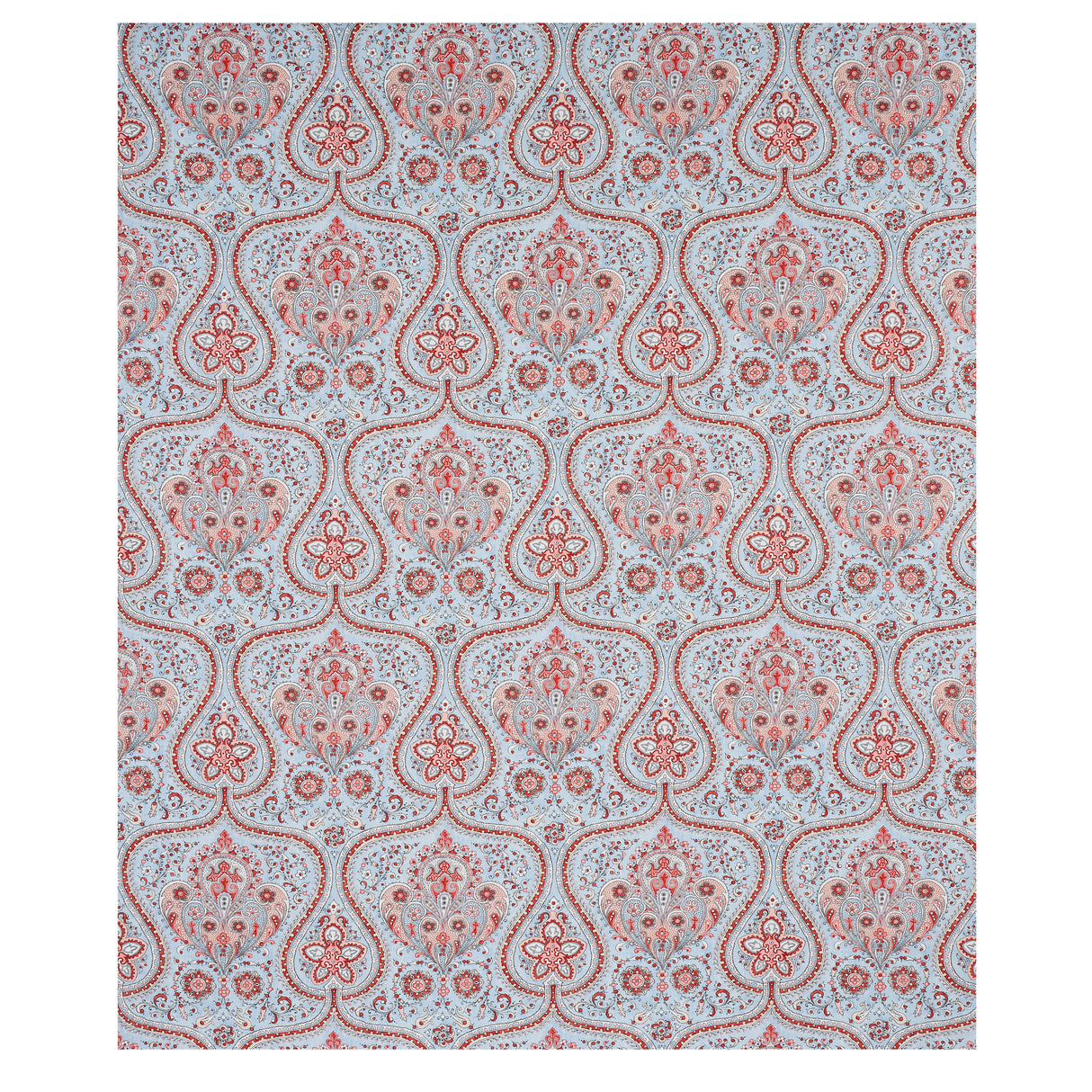 Schumacher Paisley Court Sky & Rose Fabric - Eade's Wallpaper