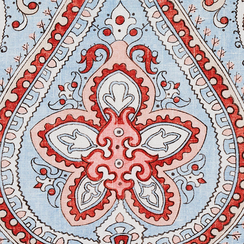 Schumacher Paisley Court Sky & Rose Fabric - Eade's Wallpaper
