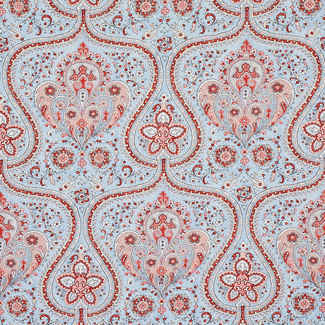 Schumacher Paisley Court Sky & Rose Fabric - Eade's Wallpaper