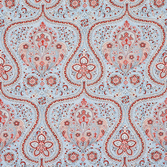 Schumacher Paisley Court Sky & Rose Fabric - Eade's Wallpaper