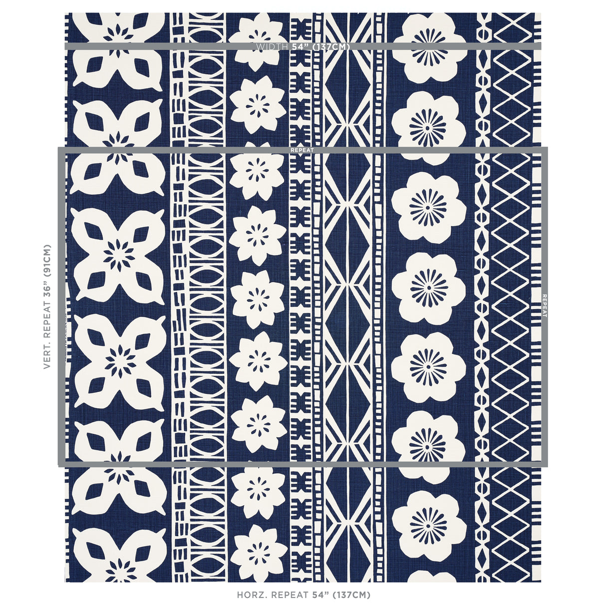Schumacher Mrs. Howell Indigo Fabric - Eade's Wallpaper