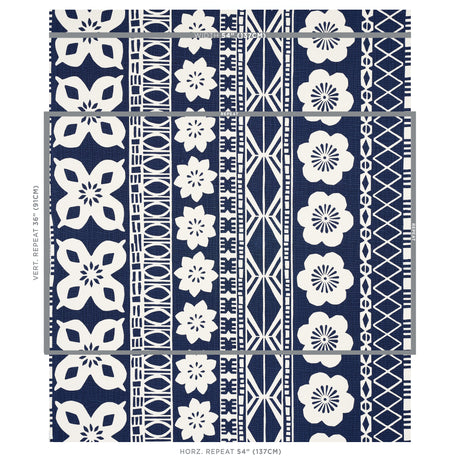 Schumacher Mrs. Howell Indigo Fabric - Eade's Wallpaper