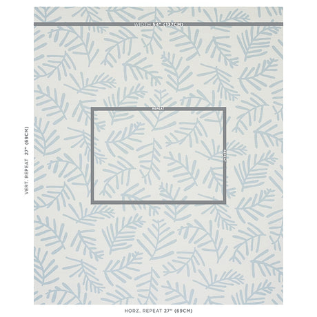 Schumacher Tiah Cove Blue Leaf Fabric - Eade's Wallpaper