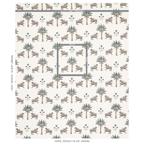 Schumacher Tiger Palm Delft Fabric - Eade's Wallpaper