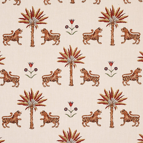 Schumacher Tiger Palm Crimson Fabric - Eade's Wallpaper