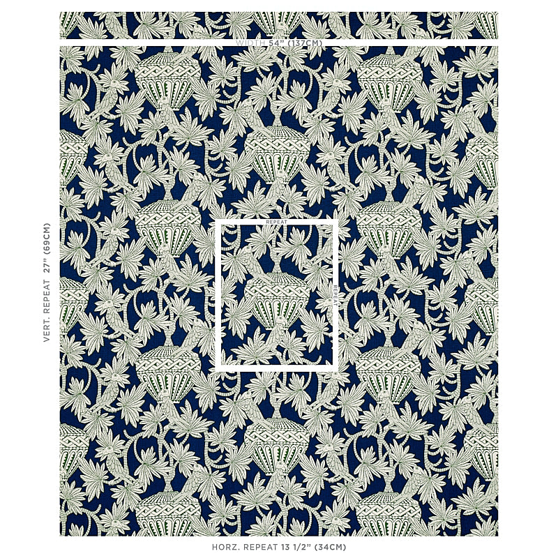 Schumacher Santarem Navy Fabric - Eade's Wallpaper