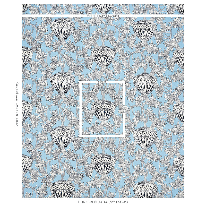 Schumacher Santarem Sky Fabric - Eade's Wallpaper
