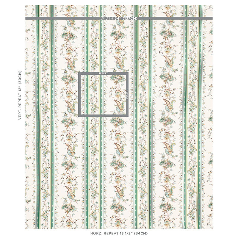 Schumacher Elena Paisley Stripe Green Fabric