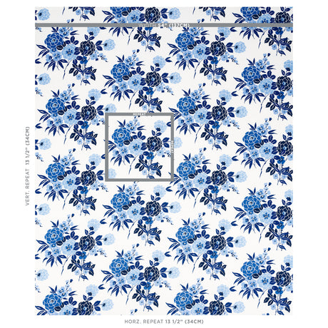 Schumacher Valentina Floral Blue Fabric - Eade's Wallpaper