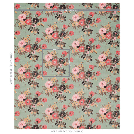 Schumacher Valentina Floral Green Fabric - Eade's Wallpaper