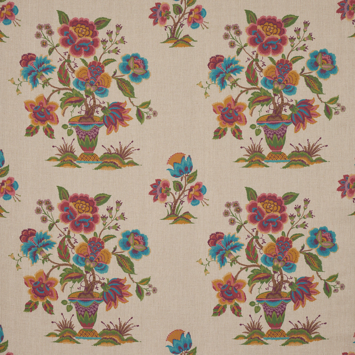 Schumacher Ashford Linen Mulberry And Natural Fabric